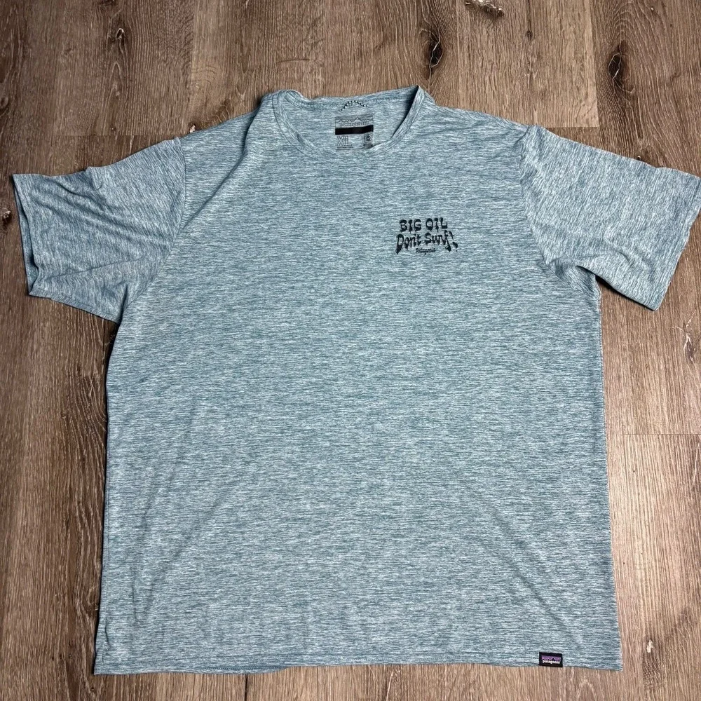 Patagonia Capilene Cool Daily Shirt Mens XL Blue Big Oil Dont Surf Short Sleeve - Picture 2 of 9